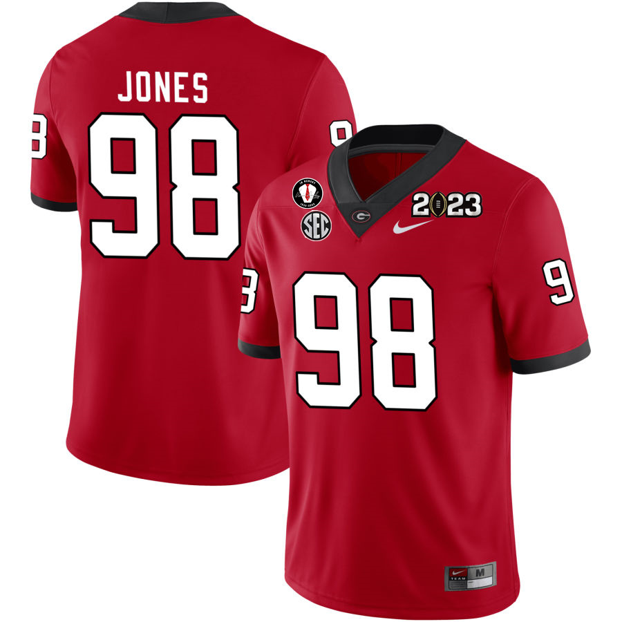 Georgia Bulldogs Men's Noah Jones #98 Red 2022-23 CTP National Championship Stitched College UGA Football Jersey 23VD018RO